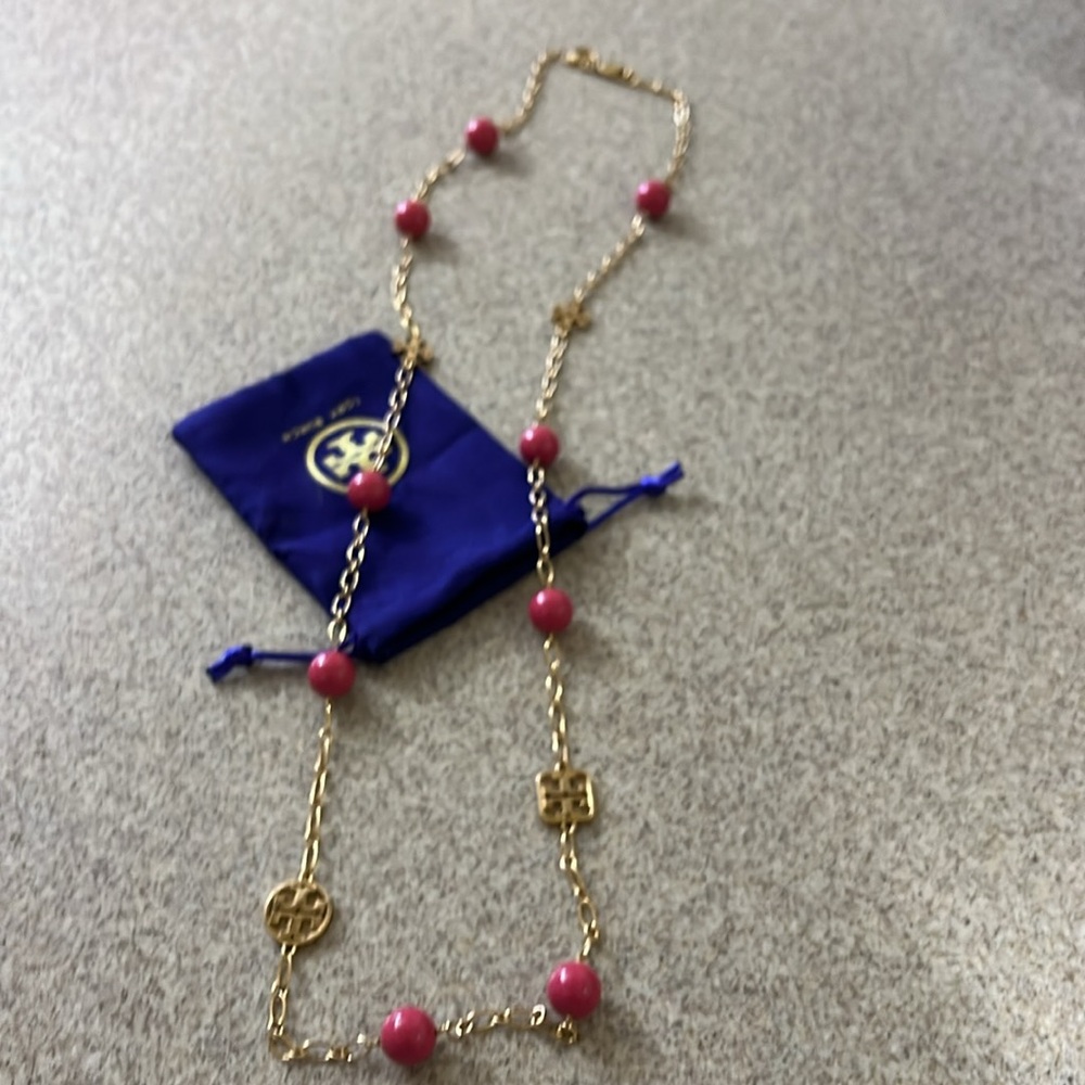 Tory Burch coral beaded long necklace